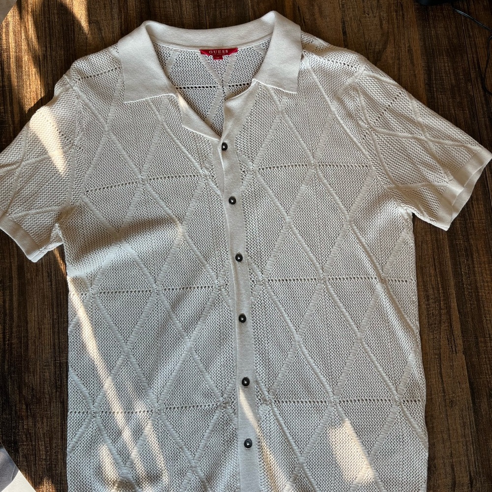Guess White Textured Casual Button Down Shirt